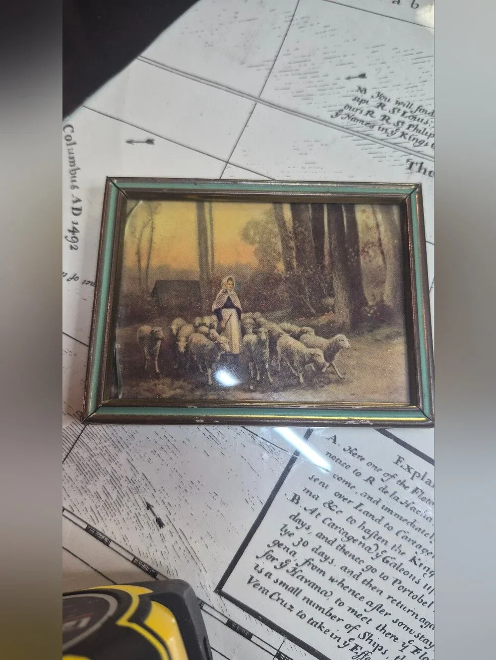 Vintage Shepherdess Wall Art Print in Green Frame